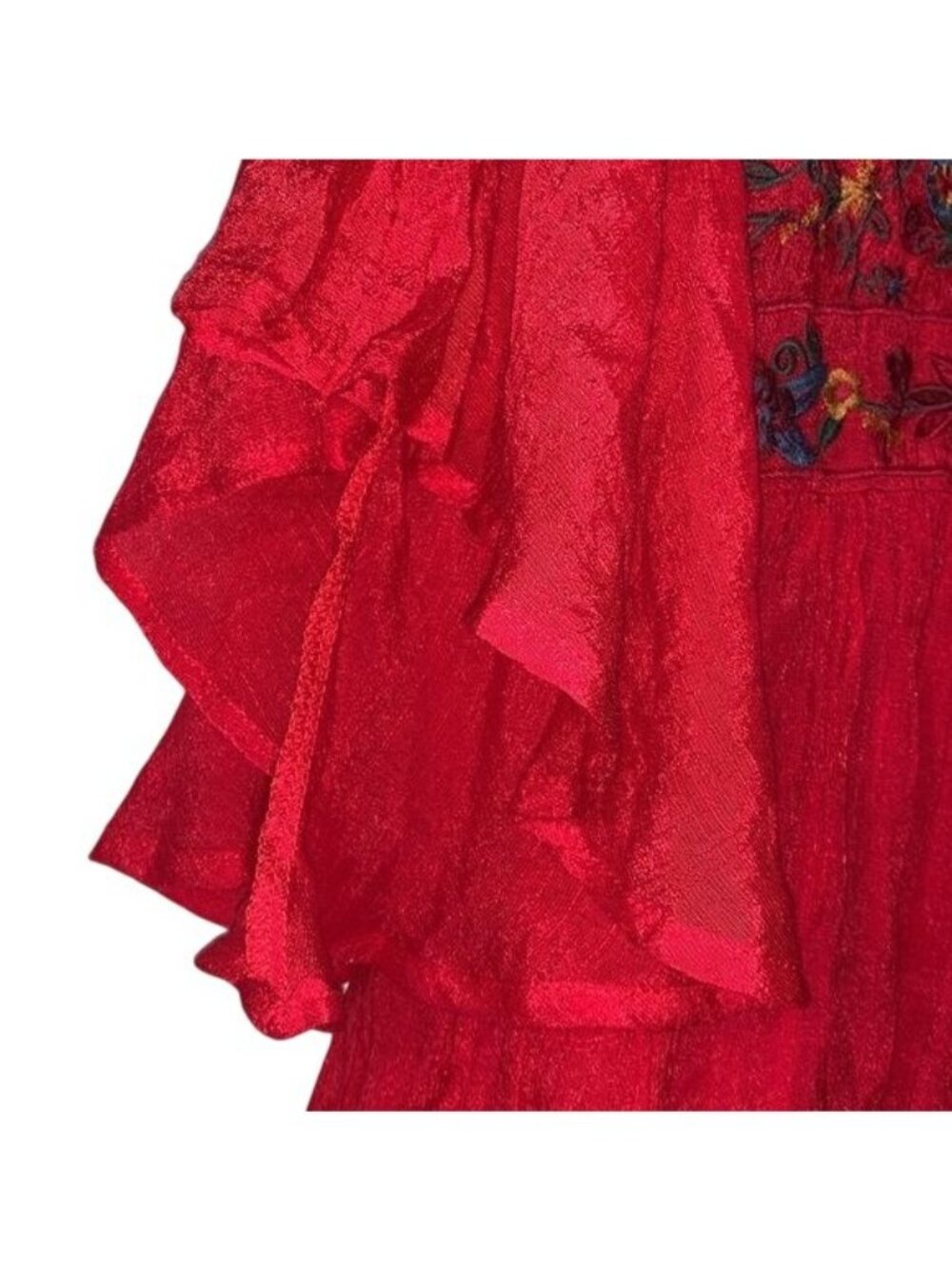 Umgee USA Womens Red Embroidered Bell Sleeve Boho Dress M Rayon Flowy Fit - Picture 10 of 16
